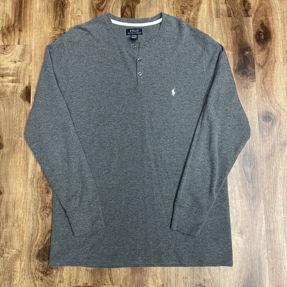 Polo Ralph Lauren Gray Waffle Knit Thermal Long Sleeve Shirt Men's XL Sleepwear